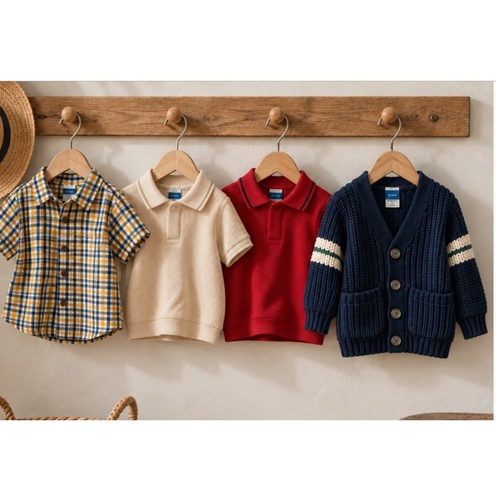 Old Navy Boys Fall Clothes 12-18M Multi Color Bundle Cardigan Plaid Polo Set